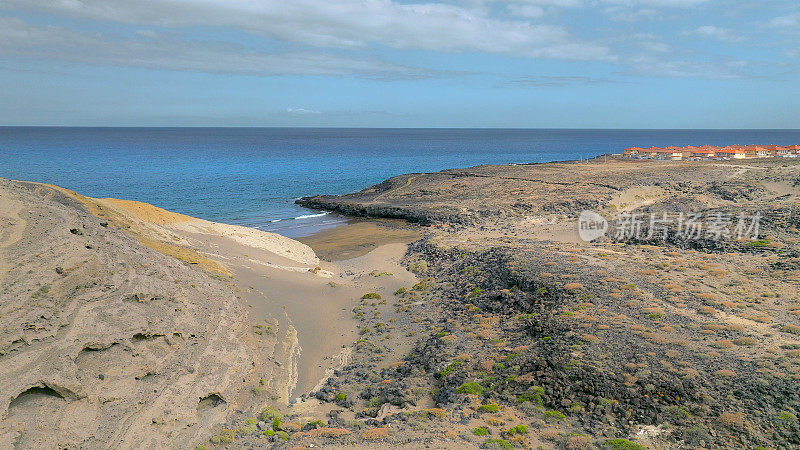 Aerial view of "Pelada" beach at the natural reserve of "Monta?a Pelada" in Tenerife (Canary Islands). Drone shot